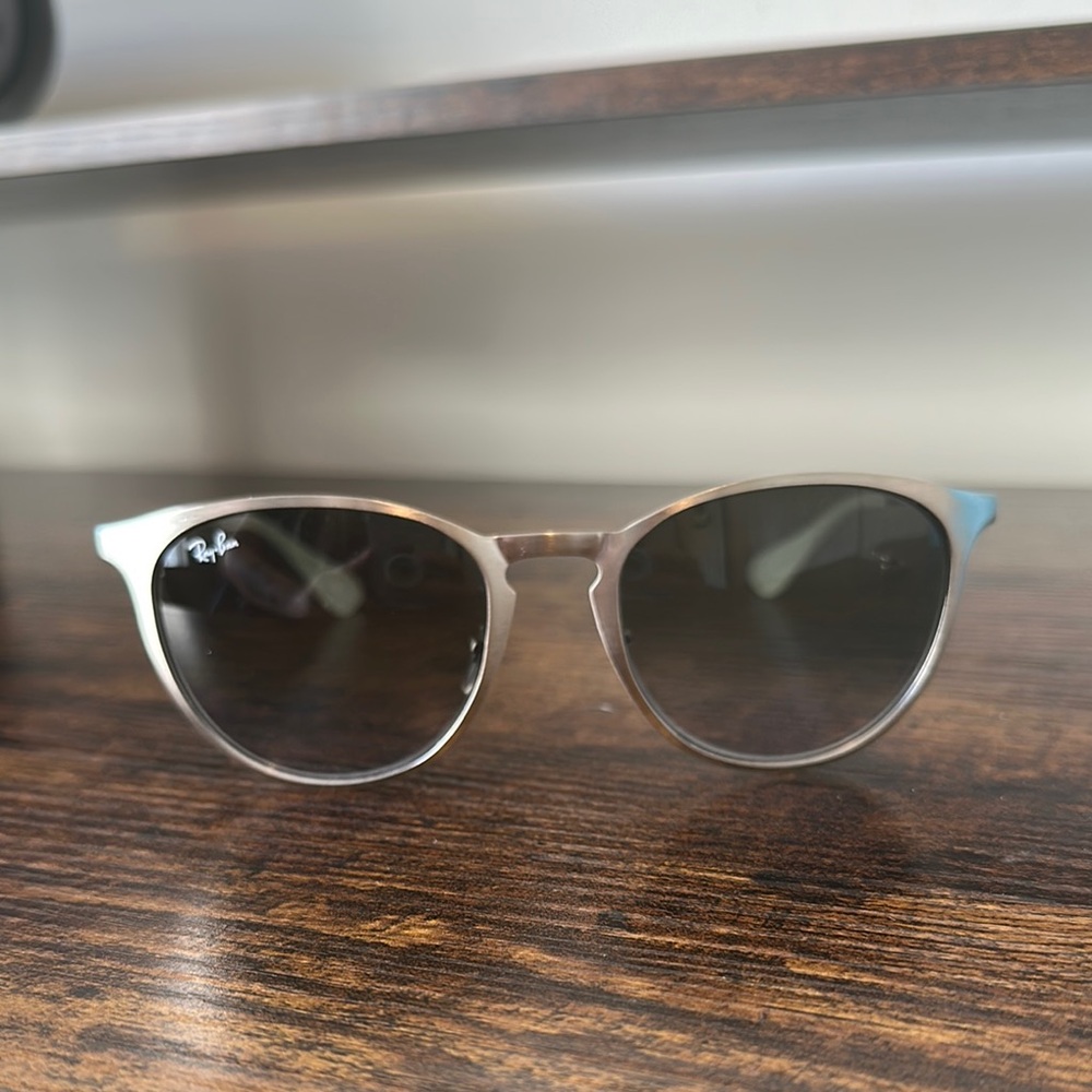 Silver Ray-Ban “Erika” Sunglasses with Blue Trim